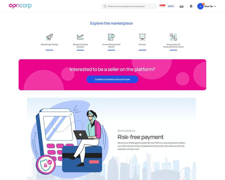 OPNCorp freelance marketplace dashboard