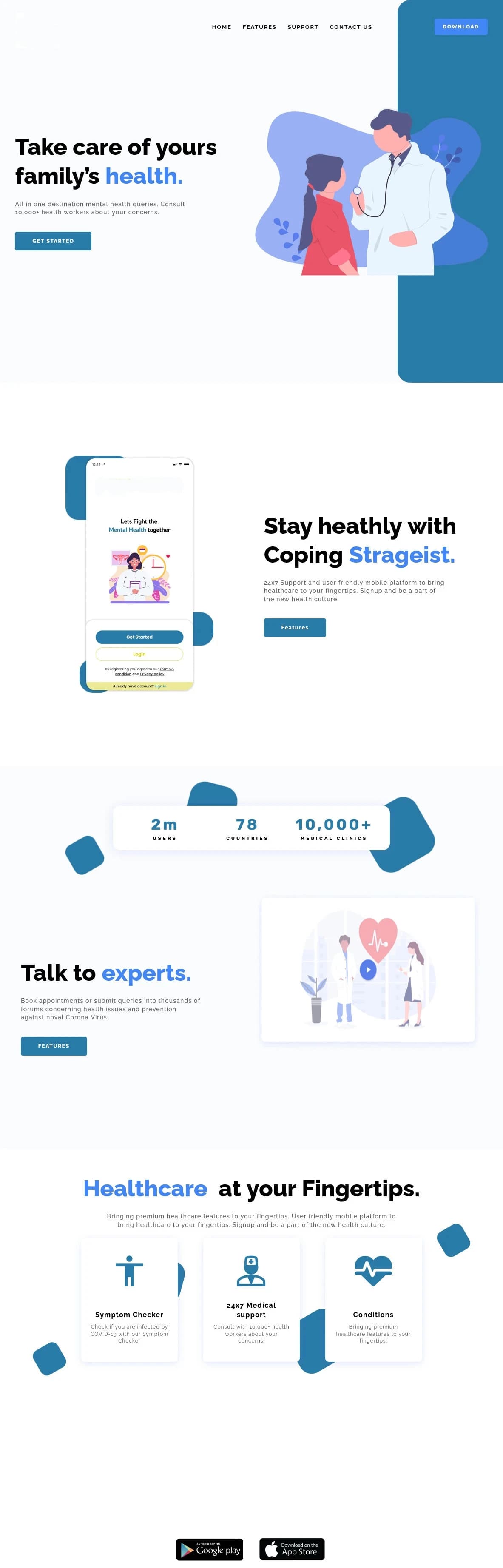 Coping Strategist mental health consultation website screens