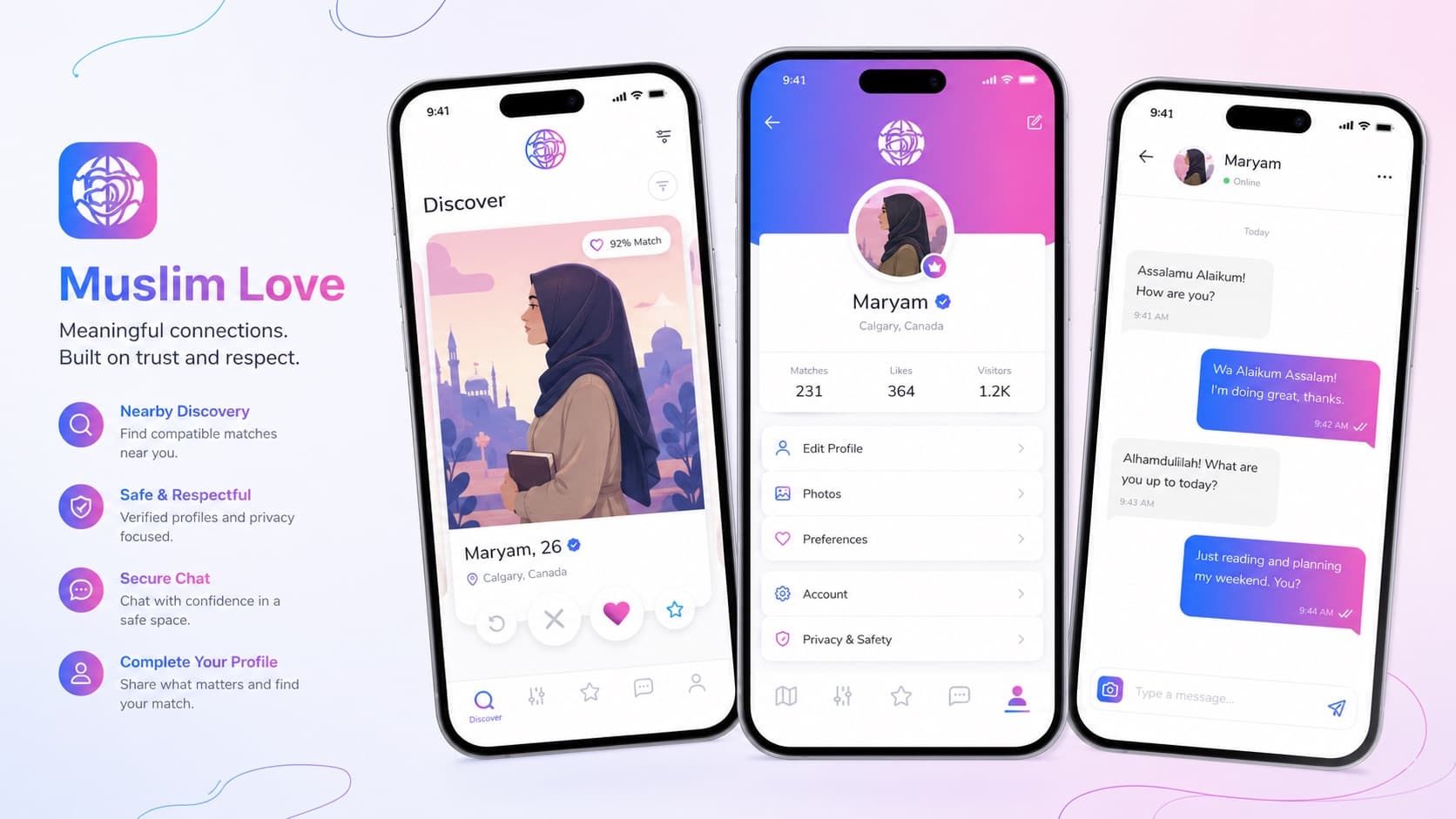 Muslim Love app promotional landing image