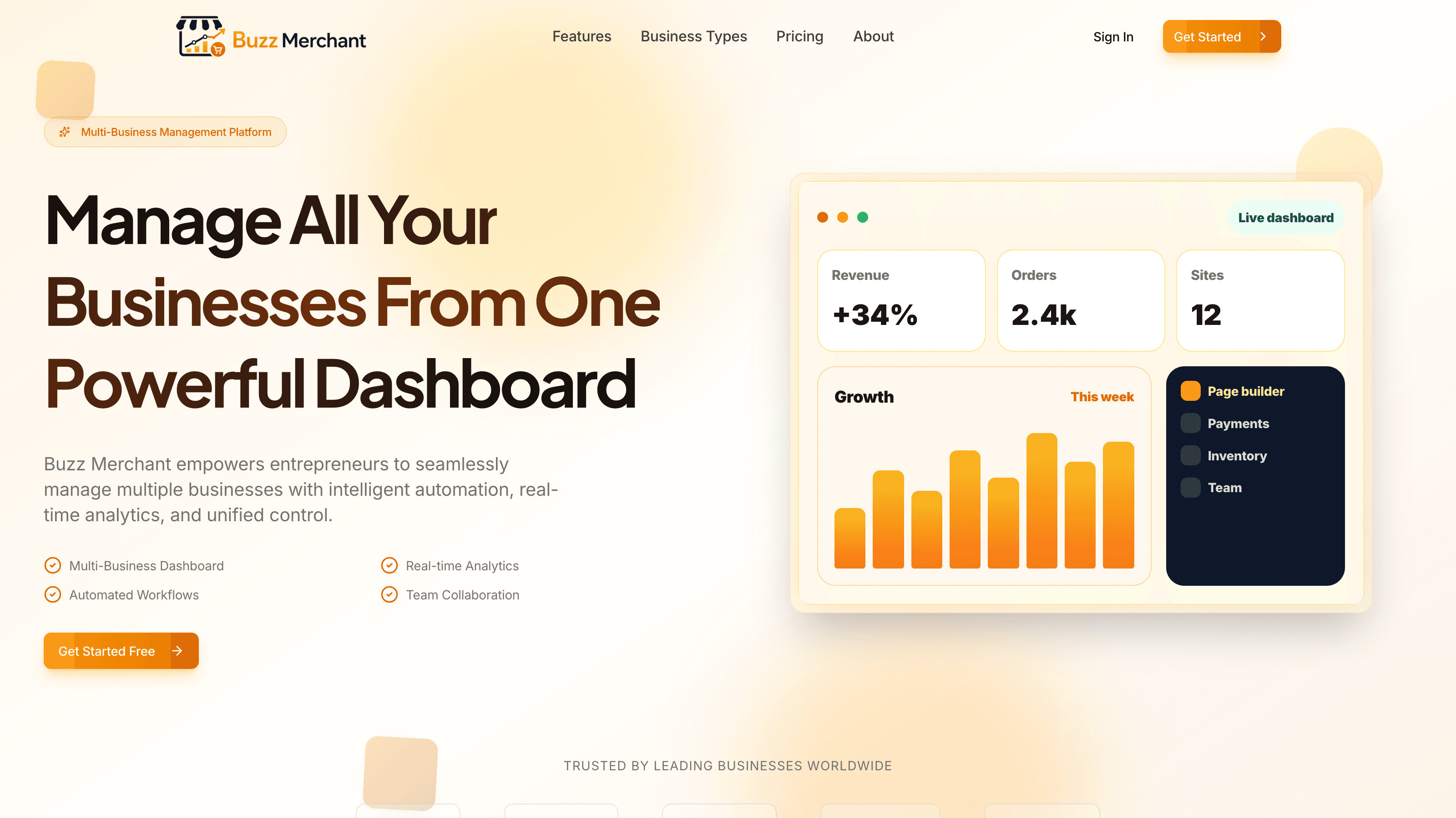 Buzz Merchant multi-tenant SaaS business dashboard